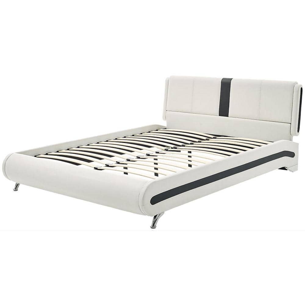 Queen White Pine Upholstered Tufted Headboard Bed Frame
