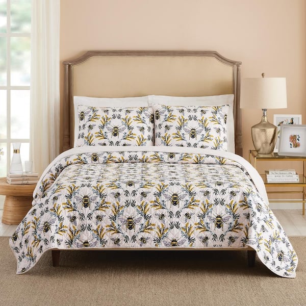 MAKERS COLLECTIVE Bee You 3-Piece Cream Cotton Full/Queen Quilt Set