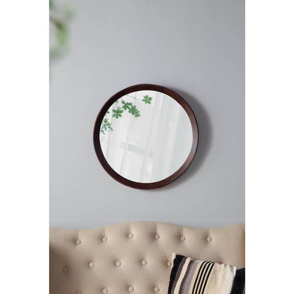 Small Round Dark Brown Mango Wood Decorative Mirror