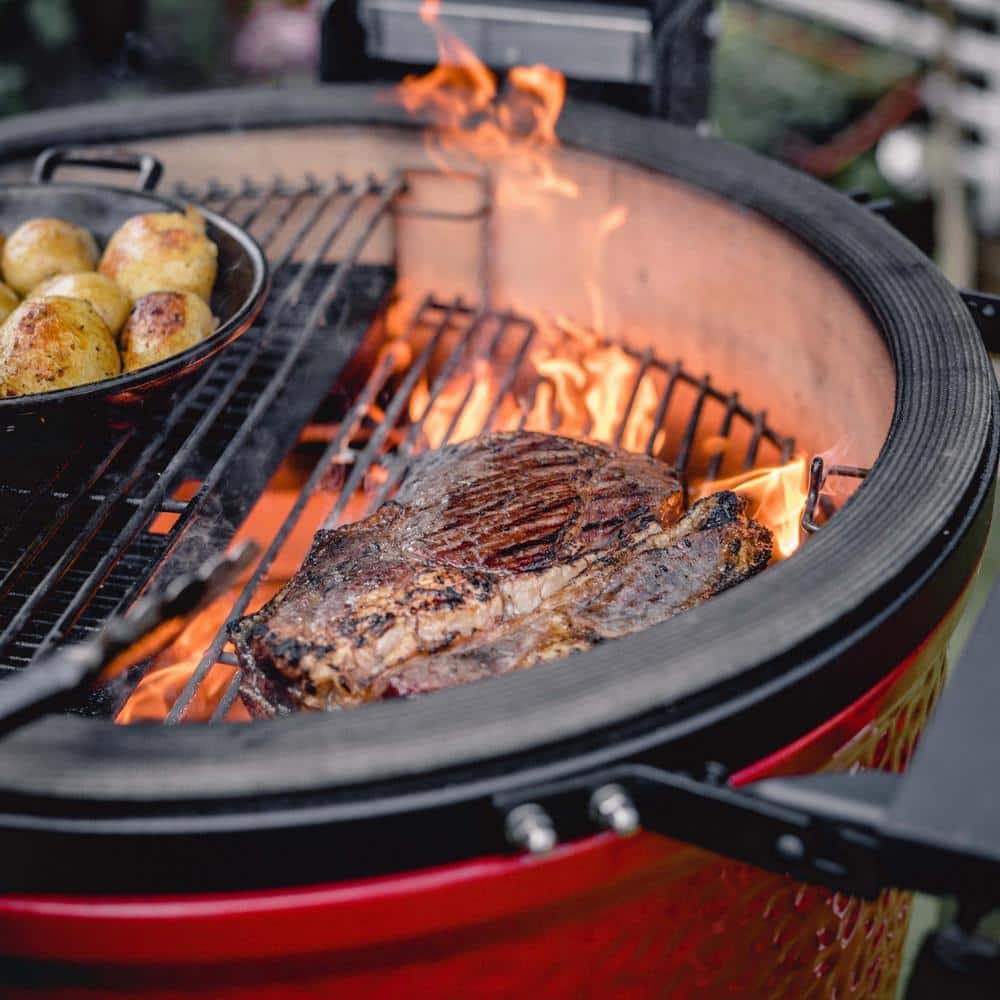 Blaze Red Ceramic Charcoal Grill with Stainless Steel Grates