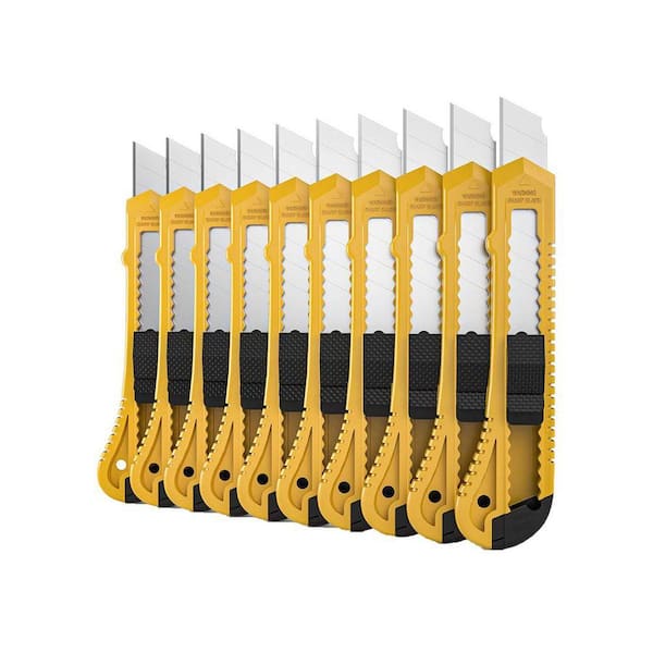 18mm Wide Blade Heavy Duty Utility Knife Set Retractable Box Cutters Ergonomic Handle Safety Lock 10-Pieces Per Case