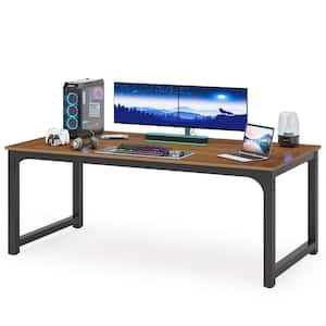 70.9 in. Brown Wood Plastic Composite Computer Desk with WPC Tabletop and Aluminum Frame for Home Office Living Room