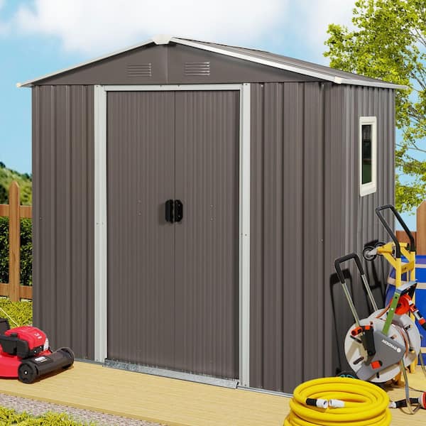 6 ft. W x 5 ft. D Metal Storage Shed Outdoor Tool Room with Window and Sliding Doors, Gray (23.4 sq. ft.)
