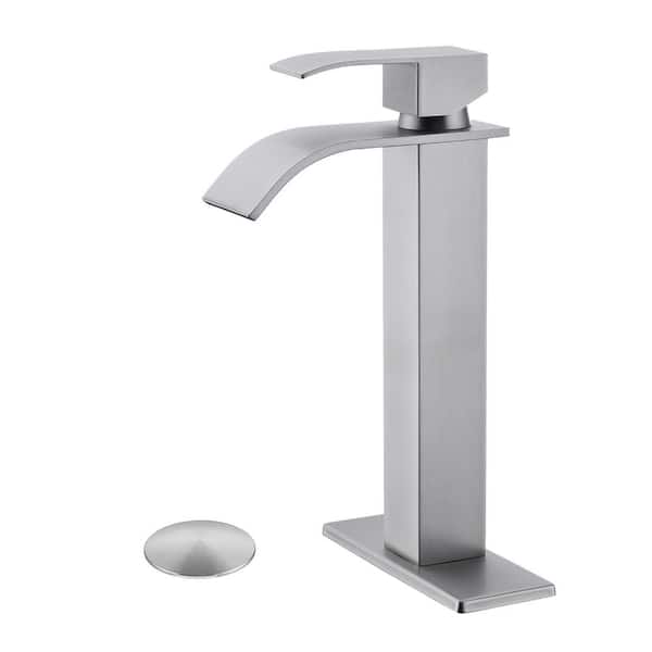 Unbranded Single Handle Bathroom Vanity Sink Faucet in Nickel Brushed Nickel, Stainless Steel Waterfall Spout Bathroom Faucet