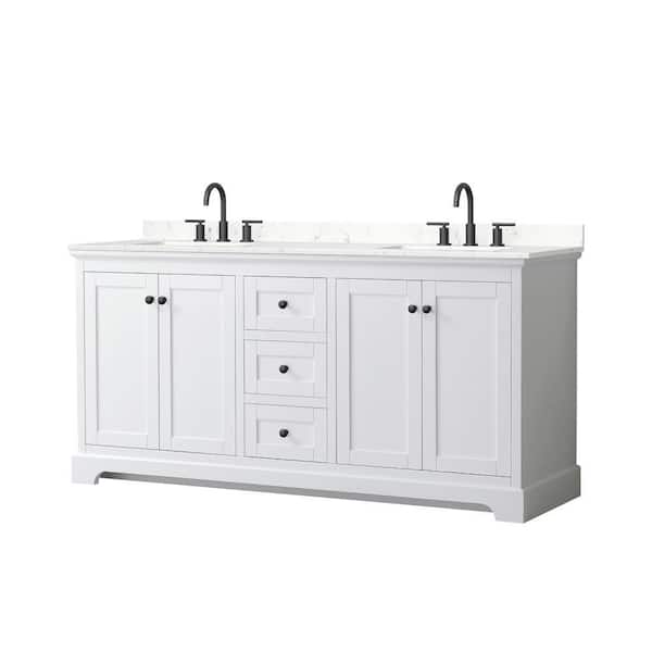 Avery 72 in. Double Freestanding White Bath Vanity with Carrara Cultured Marble Top