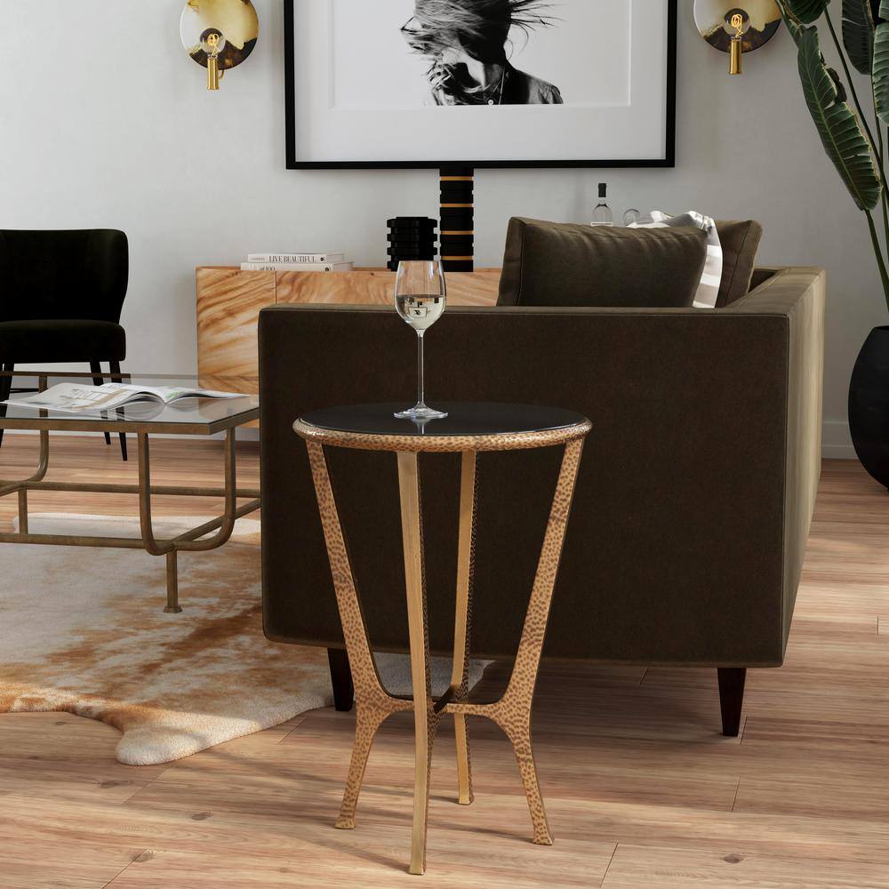 Antique Gold and Black Granite Round Side Table