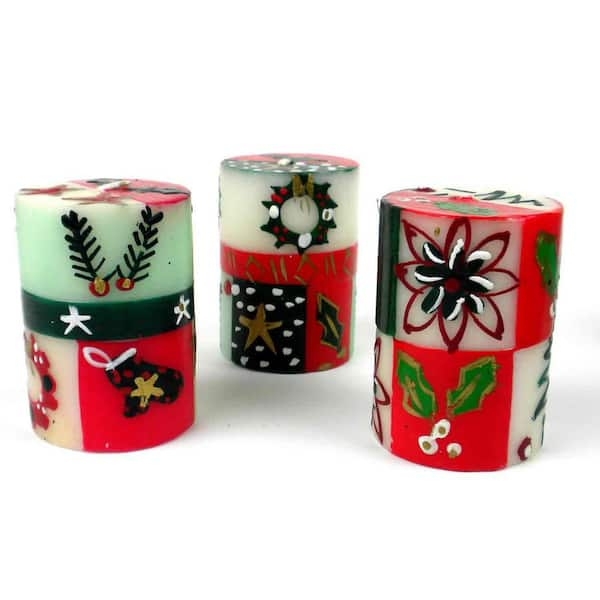 Unscented Christmas Hand-Painted Votive Candles Boxed (Set of 3) (Ukhisimusi Design)