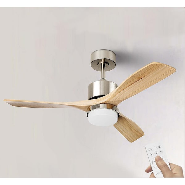 TOZING 52 in. Smart LED Indoor Wood Color Low Profile Iron Semi Flush Mount Ceiling Fan with Light with Remote Control