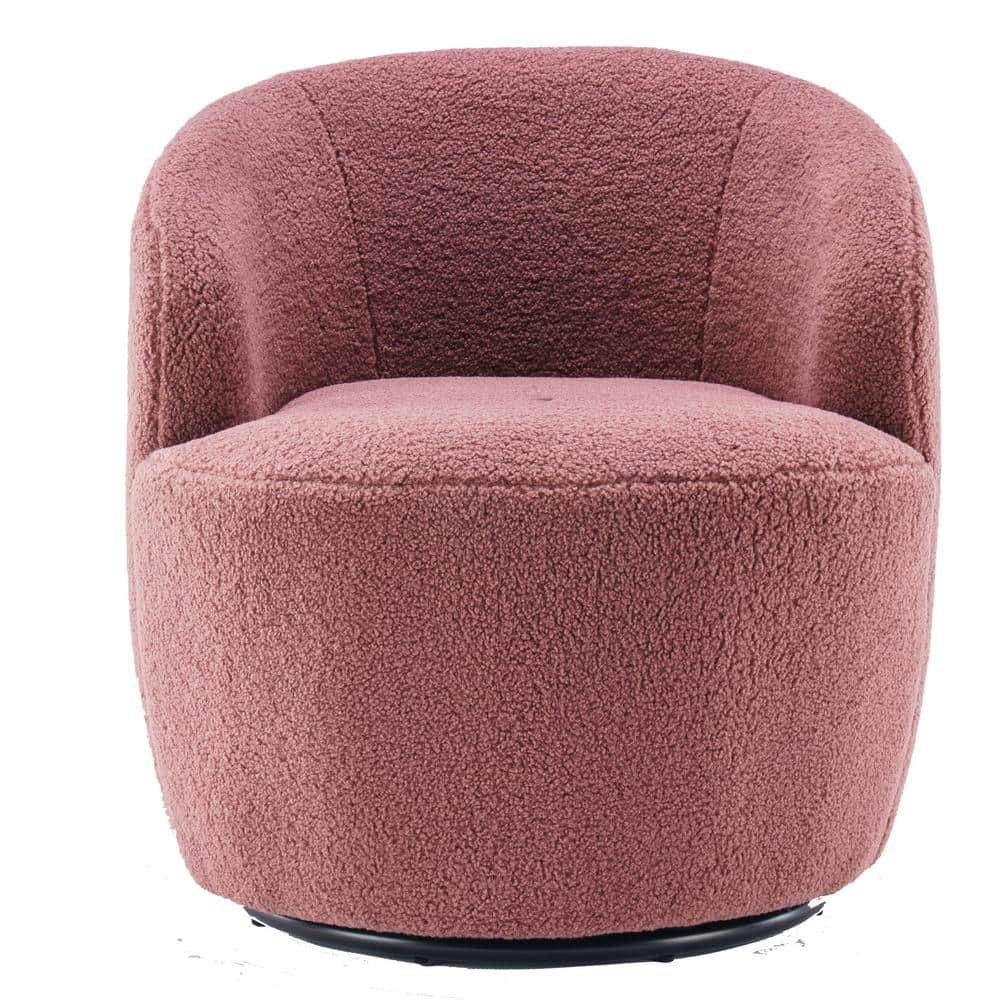 Red Teddy fabric swivel accent armchair barrel chair with black powder ...