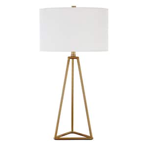 26 in. White Modern Integrated LED Tripod Table Lamp with White Fabric Shade