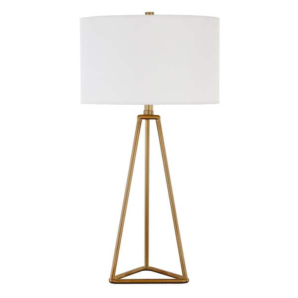 HomeRoots 26 in. White Modern Integrated LED Tripod Table Lamp with White Fabric Shade