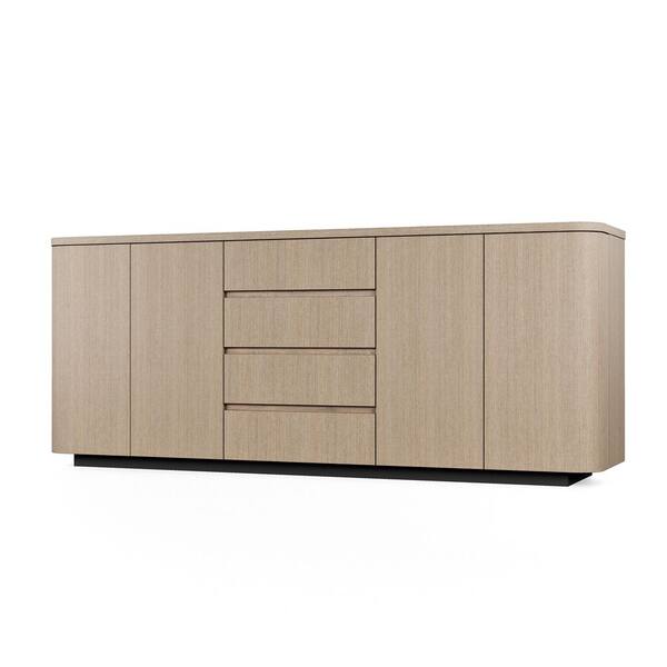 Homsee 86.6 in. Light Oak Wood Buffet with Rounded Corners, 4