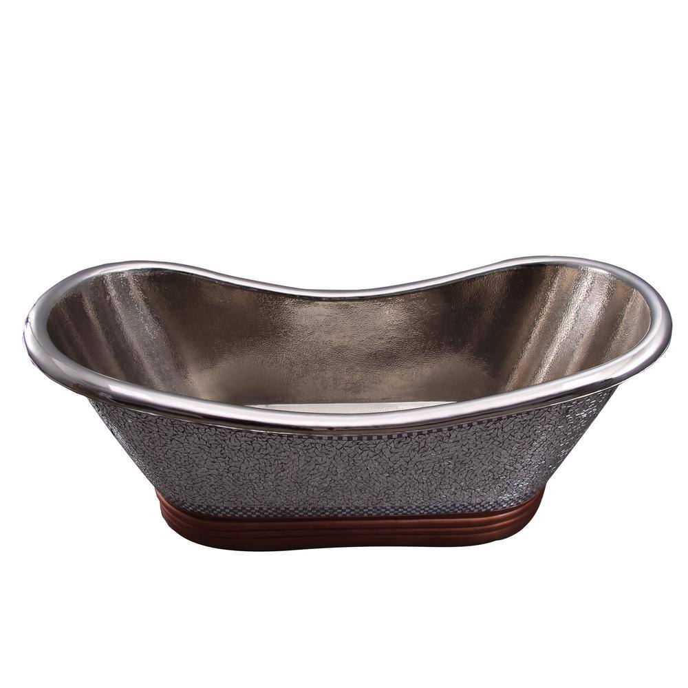 Antique Copper and Nickel Freestanding Double Slipper Tub