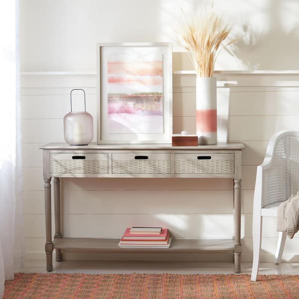 SAFAVIEH Landers 47.3 in. Off-White/Brown 3-Drawer Console Table