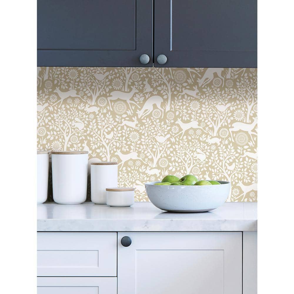 Cream and Taupe Woodland Animal Peel and Stick Wallpaper