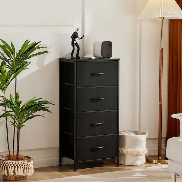 FIRNEWST Black 4-Drawer 18 in. W Dressers with Fabric Bins and Steel Frame Bedroom Storage Organizer Chest of Drawers