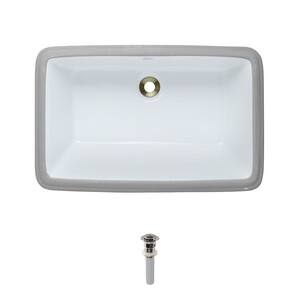 U1812-Bisque Undermount Porcelain Bathroom Sink Ensemble Brushed Nickel Pop-Up Drain