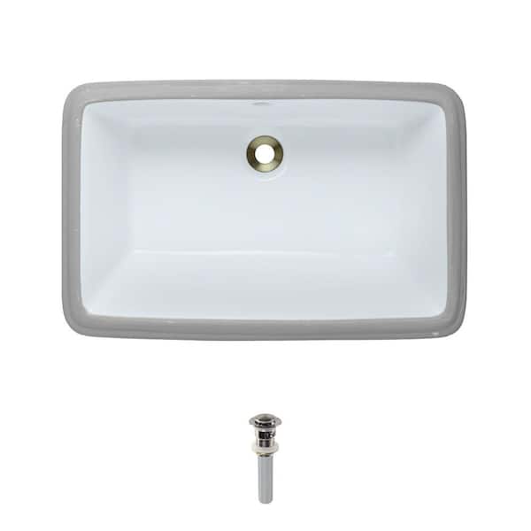 MR Direct Undermount Porcelain Bathroom Sink in White with Pop-Up Drain in Brushed Nickel