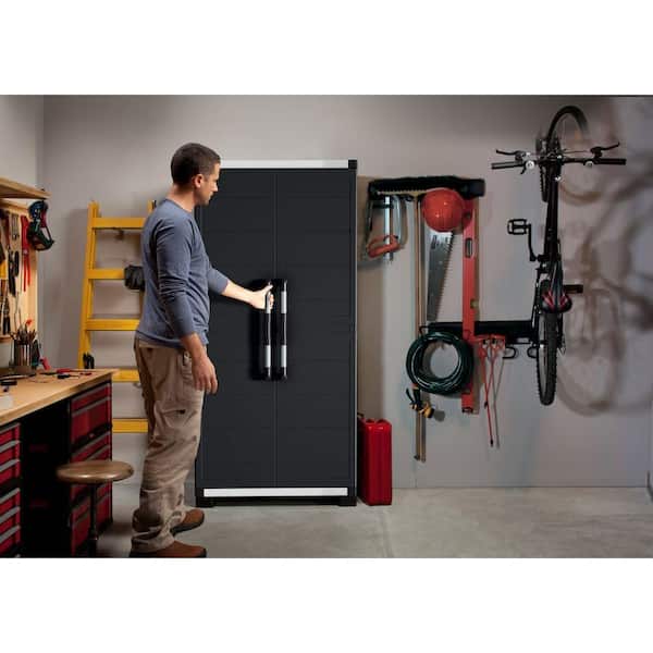 Keter Plastic Freestanding Garage Cabinet Black (35 in. W 74 in. H x 18 in. D) 217819 - The Depot