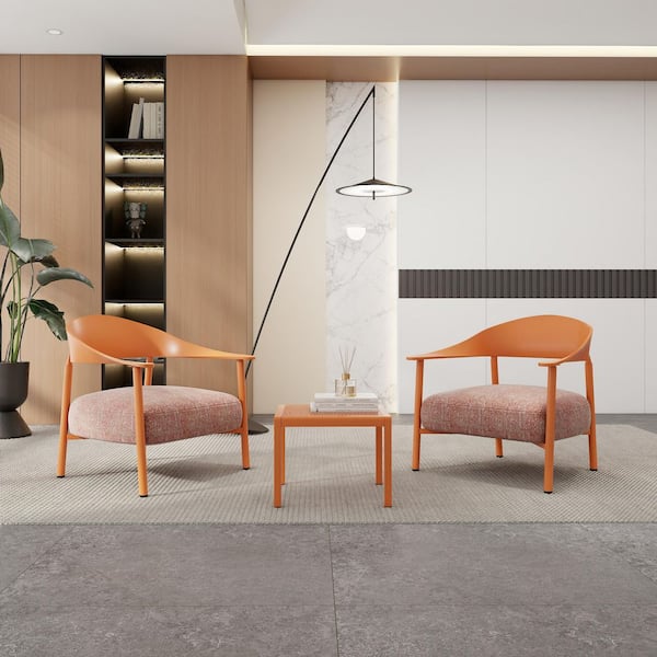 3-Piece Apricot Brown Plastic Polypropylene Patio Conversation Seating Set with Brown Cushions