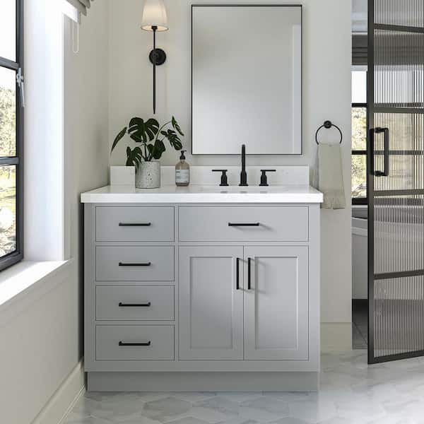ARIEL Hepburn 42 in. W x 22 in. D x 36 in. H Single Sink Freestanding Bath Vanity in Grey with Carrara Quartz Top