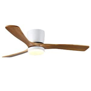 42 in. Indoor Modern Flush Mount Ceiling Fans with Lights, 6 Speed and Remote Control, Low Profile Wood in White