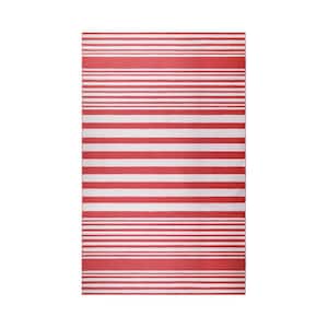 Kadin Red 6 ft. x 9 ft. Modern Striped Indoor/Outdoor Area Rug