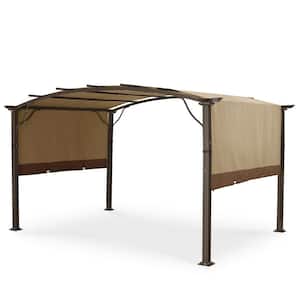 10 ft. x 13 ft. Aluminum Outdoor Pergola with Slightly Arched Canopy and Brown Retractable Shade