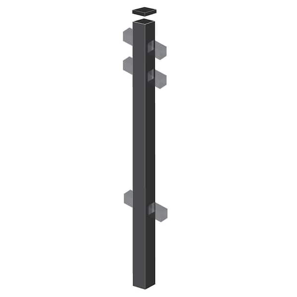 Barrette Outdoor Living Cascade/New Hope Standard-Duty 2 in. x 2 in. x 7-3/8 ft. Black Aluminum Fence Line Post