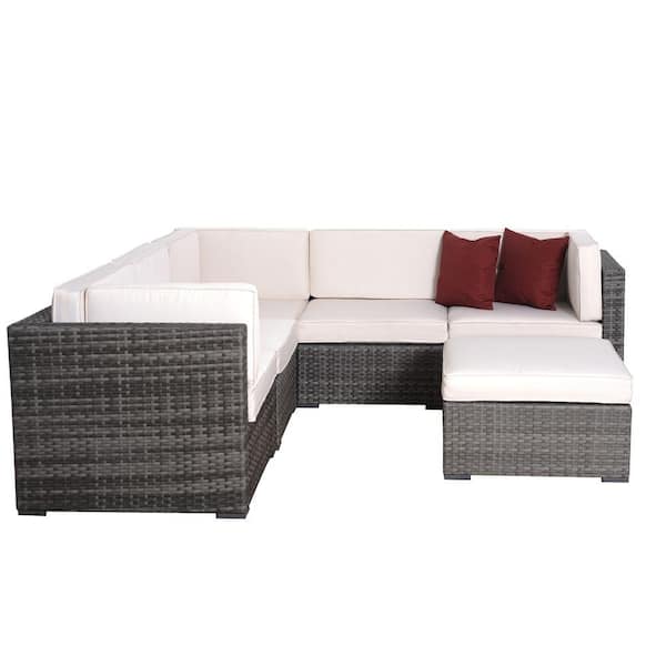 Atlantic Contemporary Lifestyle Clermont Grey 6-Piece All-Weather Wicker Patio Seating Set with Off-White Cushions