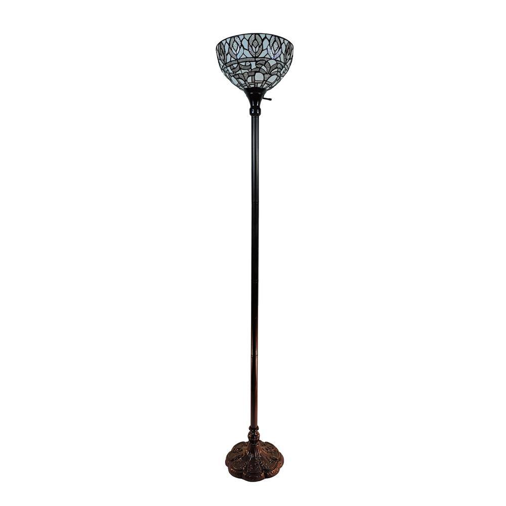 72" White Stained Glass Torchiere Floor Lamp with 3-Way Switch