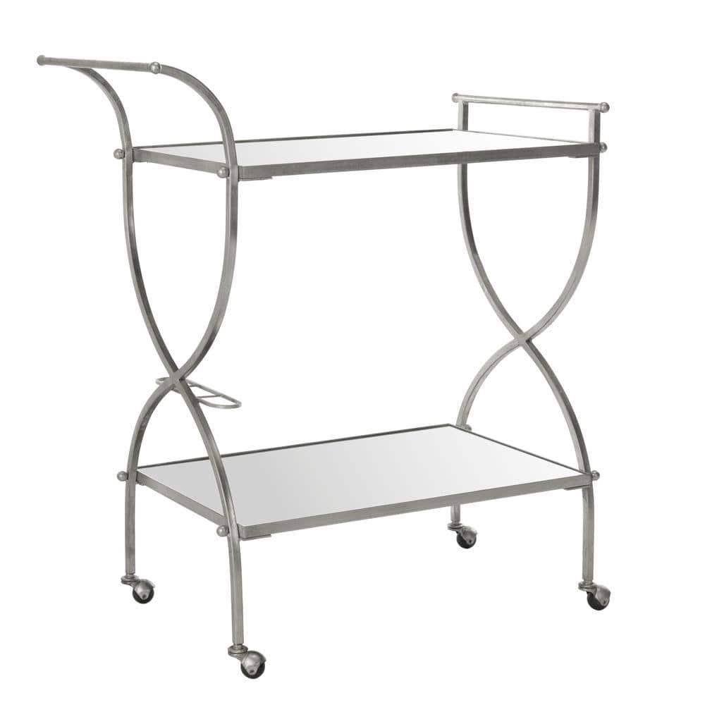 Elegant Transitional 2-Tier Mirrored Bar Cart with Silver Frame