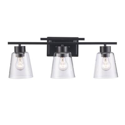 Abbedale 23.38 in. 3-Light Black Bathroom Vanity Light Fixture with Clear Glass Shades