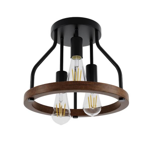 aiwen 12.59 in. 3-Light Black Semi-Flush Mount Ceiling Light