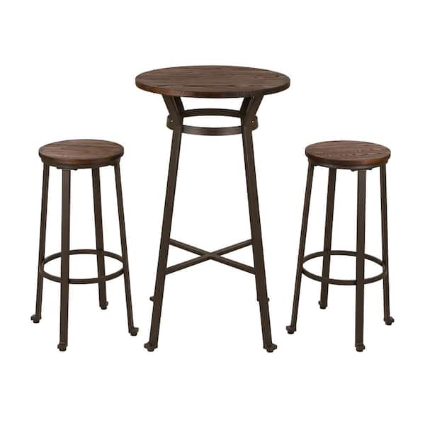 Glitzhome Set of 3 Black Steel Bar Table and Bar Stool Pub Set (1 Table Plus 2 Stools)