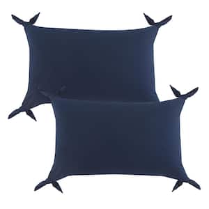 Marty Blue Solid Color Tasseled 16 in. x 24 in. Throw Pillow Set of 2
