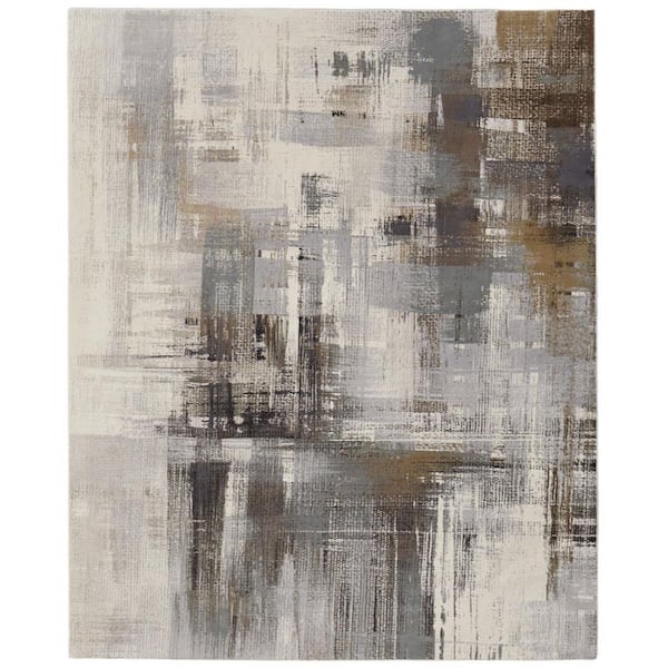 12 ft. x 15 ft. Gray and Brown Abstract Power Loom Area Rug
