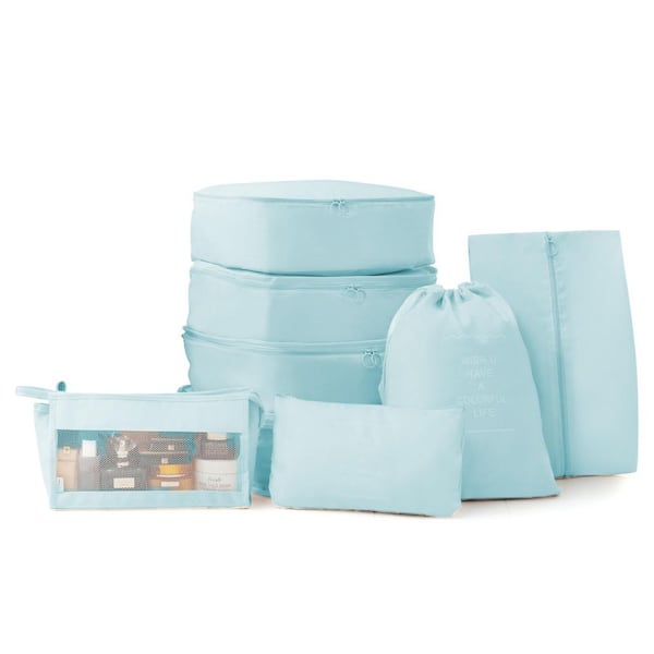 10 Piece Blue Carry-On and Check-In Luggage Set with TSA Lock and 360° Spinner Wheels