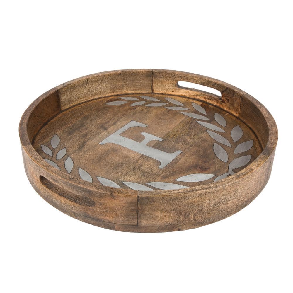 Better Homes & Gardens Round Wood Serving Tray with Black Handles, 18.5 x  17 