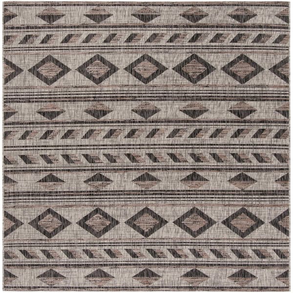 Courtyard Gray/Black 4 ft. x 4 ft. Striped Diamond Geometric Indoor/Outdoor Square Area Rug