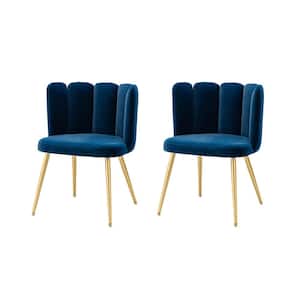 Yginio Navy Velvet Side Chair with Metal Legs (Set of 2)