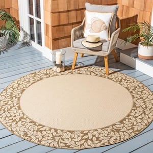 Courtyard Natural/Brown 5 ft. x 5 ft. Round Border Indoor/Outdoor Patio  Area Rug