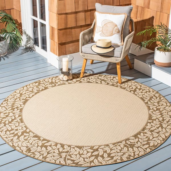 Safavieh Courtyard Natural Brown 7 Ft, Round Outdoor Rugs 7ft