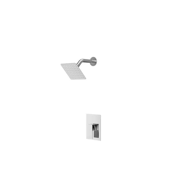 Crozet 1-Spray Patterns 6in. Wall Mount Fixed Shower Head 1.8 GPM Shower Faucet in Polished Chrome Square Valve Included