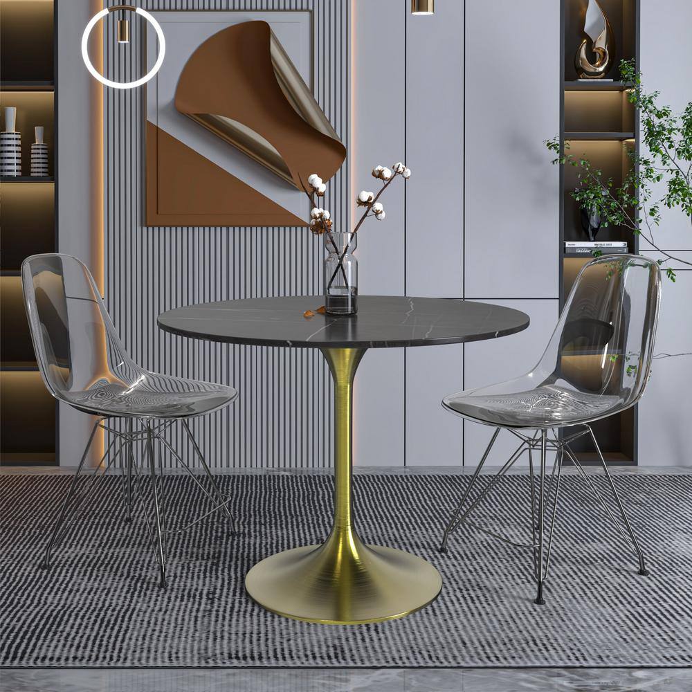 Verve Mid-Century Modern 36 in. Round Dining Table with Sintered Stone Top and Brushed Gold Pedestal Base (Black) price history on PriceWatchPro