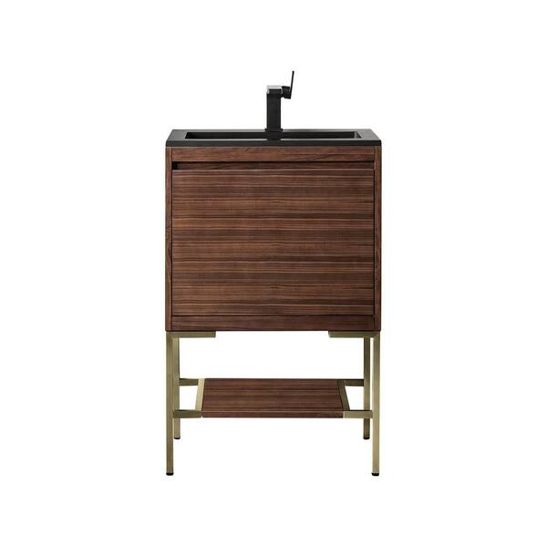 James Martin Vanities Mantova 23.6 in. W x 18.1 in. D x 36 in. H Single Bathroom Vanity in Mid-Century Walnut with Charcoal Black Top