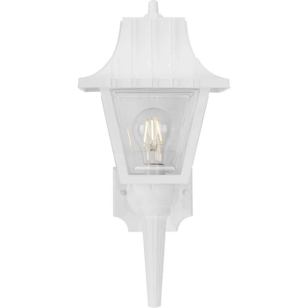 White Ribbed Mansard Roof Outdoor Wall Lantern with Clear Acrylic Panels