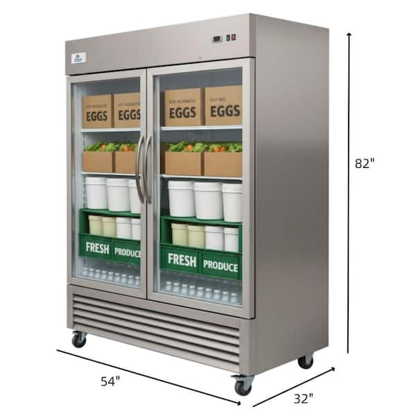 54 in. W 47 cu. ft. NSF Commercial Glass 2-Door Reach-In Display Refrigerator in Stainless Steel
