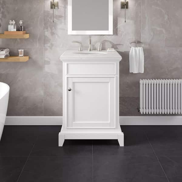 Eviva Elite Stamford 24 in. Single Sink White Bath Vanity with White Double-Ogee Carrara Quartz Top (Assembled)