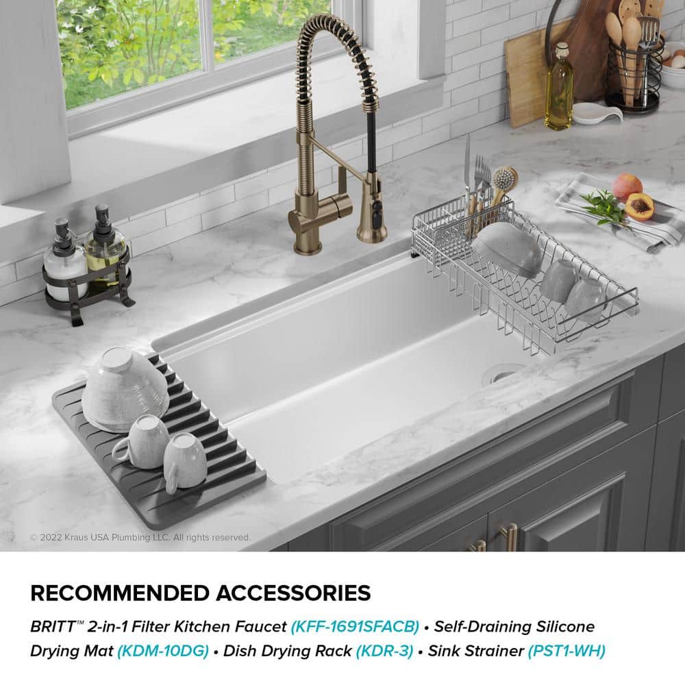 Gloss White Fireclay 33 Inch Single Bowl Drop-In Kitchen Sink